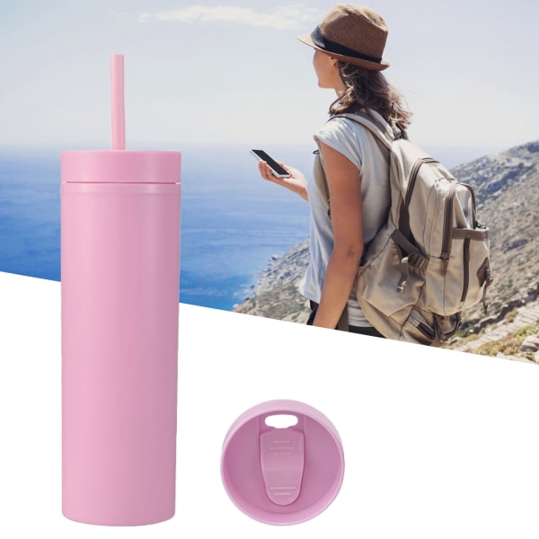 16oz plastglas med lock och sugrör Frostade matta plastmuggar för utomhussporter 1767 Rosa