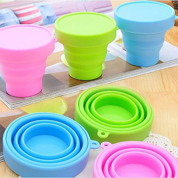 3 pakke med 170 ml sammenklappelige silikonekopper til picnic og udendørs vandreture