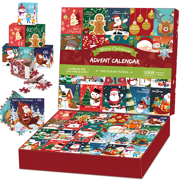 2024 Christmas Countdown Jigsaw Puzzle Family Game 1008 Pieces 24 Box Jigsaw Puzzles for Kids and Adults, Boys, Girls, Teens Holiday Gifts