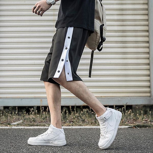 Tear-Off Basketballshorts for menn Sideknapper Full Åpning Oppvarming Post-Kirurgi Shorts Med Lommer svart XXL