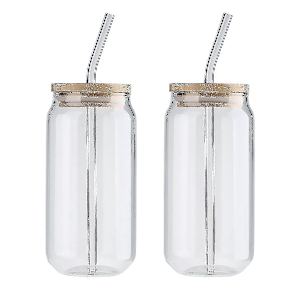 2 st Dricksglas Burk Kopp Kall Dryck Kopp med Glasstrå Sbamboocoverandstraw