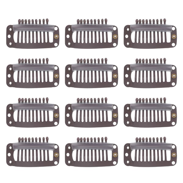 40 stk. Hårparykclips i rustfrit stål med 9 tænder, holder hårextensions og hårstykker fast, 32 mm, mørkebrun