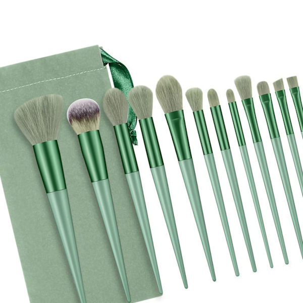 13 kpl Set Meikkisiveltimet Tool Kit Handheld Soft Blending Cosmetics Harjasarja kasvopuuteriin peitevoide Vihreä