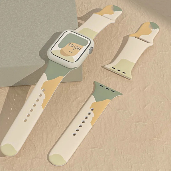 Silikonklokkebånd erstatning fargeutskrift Hurtigutløsing armbåndsurrem for IOS Watch 6 7 Yoghurt Green 38/40/41MM