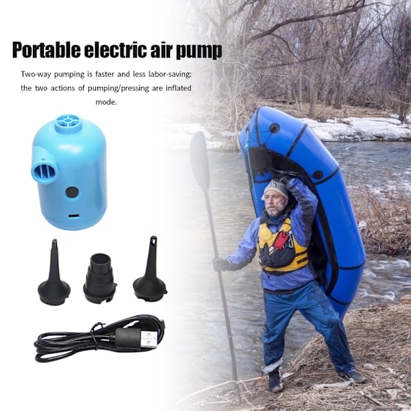 Bærbar elektrisk luft pumpe DC5V USB-kontakt padle gummibåt seng sofa flytende rad oppblåsbar pumpe med 3 dyseadapter