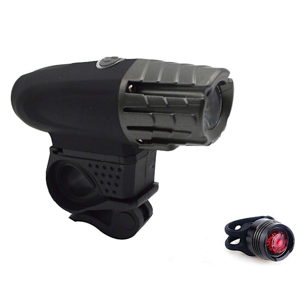 USB-oppladbart sykkellyssett - 300 lumen foran og baklamper for sykling, camping, fotturer - Vanntett og sikker lommelykt