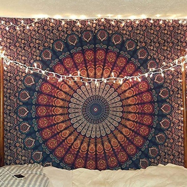Bohemian Hippie Mandala Vegghengende sengeteppe