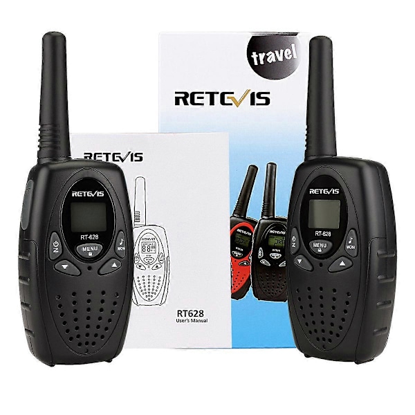 RT628 Svarta Walkie Talkies för Barn 1 Par, Lång Räckvidd VOX Knapplås Leksaker Presenter för Födelsedag och Helg, Lätt att Använda för Camping, Vandring