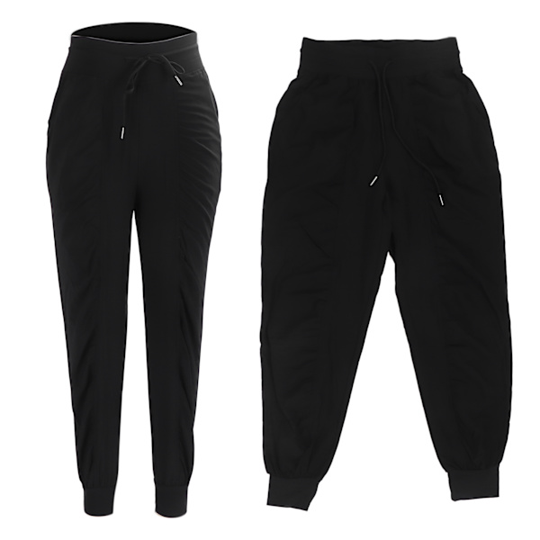 Sweatpants med snøre i taljen til kvinder - Polyester Fitness Løse Stilfulde Joggere til Sport Løb Sort XL