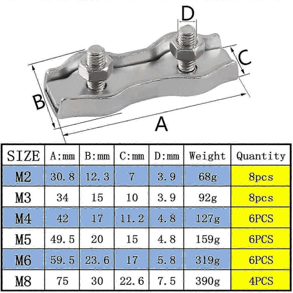 M6 Duplex Kabelbinder Clips 304 Rustfrit Stål Duplex Klemmer til Wire Reb Kabelophæng Solsejl Terrasse Fastgjort 6 stk._SZXM