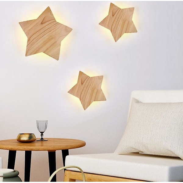 Modern Star Barnvägglampa, Varm LED Massivt Trälampa, Kreativ Träkonst Studierumslampa, Dekorativ Ljus för 180mm Vägg
