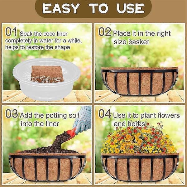 4-pack 24-inch Coco Liners for Troughs, Natural Coconut Liners for Wall Planters, Window Basket, Deck Railing Brown