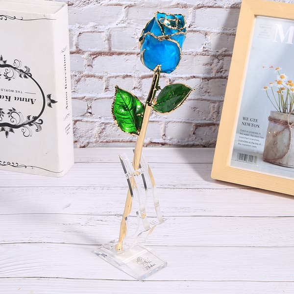Gullbelagt roseblomst Azure 24K med base gavepynt til morsdag valentinsdag (Azure)