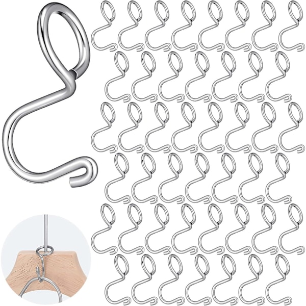 45 stk. Tøjbøjleforbindelseskroge Metalbøjleforlængerkroge Mini Kaskadebøjlekrog Metal Tøjbøjleforlængerclips til Fløjl Plast Wo