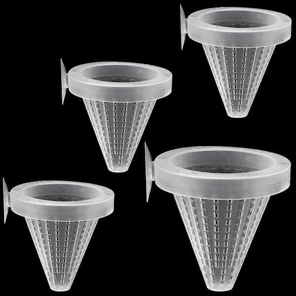 4 st Akvarium Levande Röda Maskar Fiskmatare Plast Konformad Korg Räkfoderkopp med Sugpropp