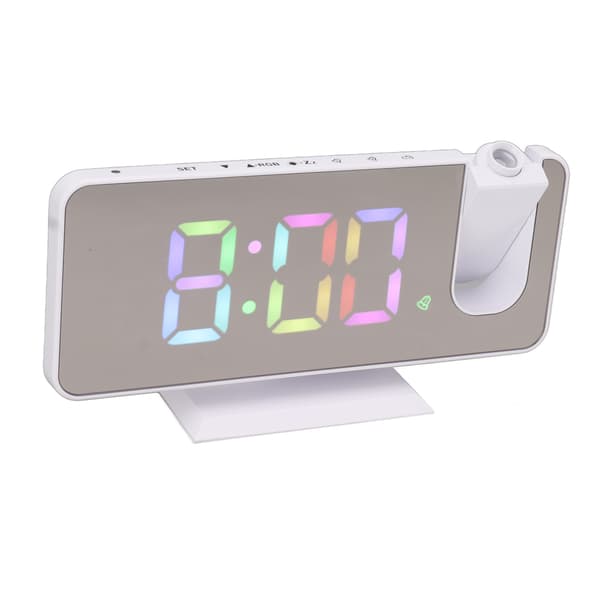 Digital spegelklocka med stor display RGB färgglad gradientprojektionsväckarklocka för hem sovrum vit