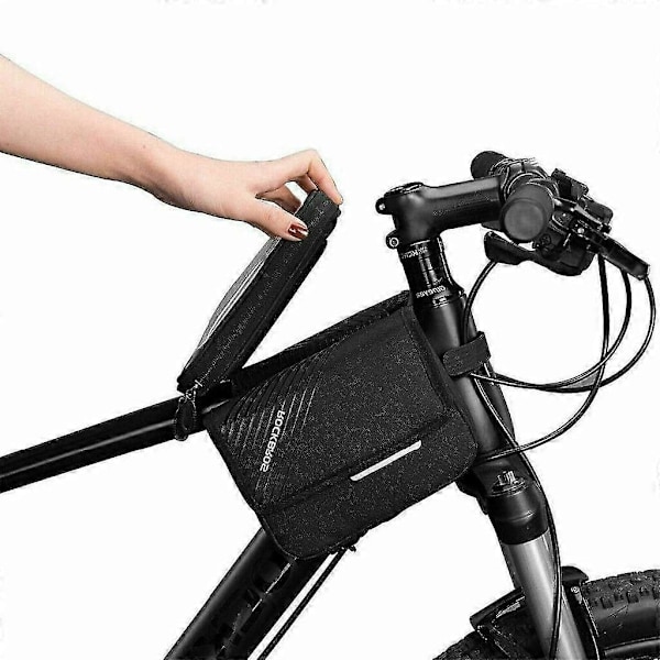 Cykel taske til stel, Top Tube taske til mobiltelefon 6.0 tommer, Sort