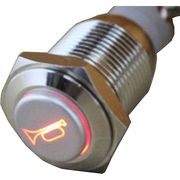 16mm Röd LED Strömbrytare 12V 3A Tryckknapp Bilhorn Momentan Vippströmbrytare Metall Horn Högtalare Horn