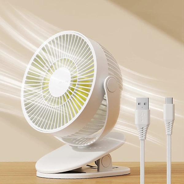 Blanc Lact Mini Klemmevifte, Liten USB-vifte med 4000mAh Oppladbart Batteri, 4 Hastigheter, Maks 14 Timer, Liten og Stillegående for L
