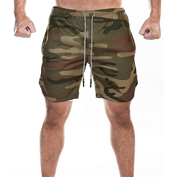 Lätta kamouflage herr 2-i-1 löpsportshorts
