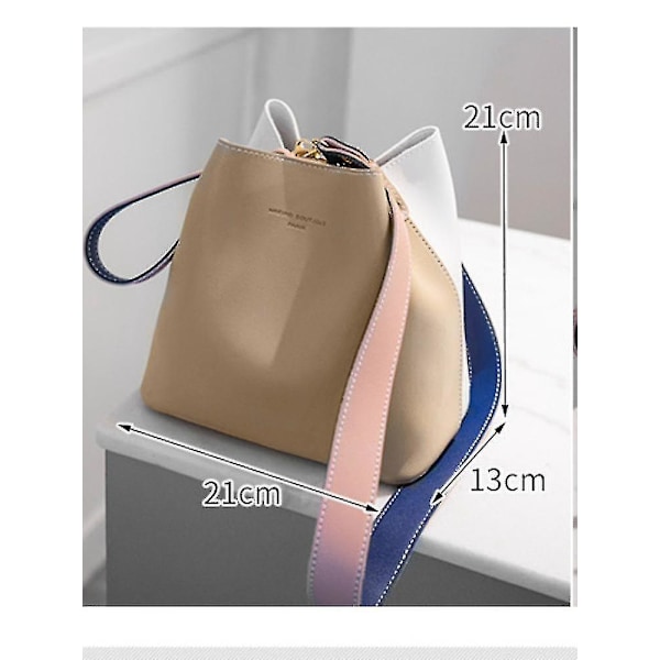 Khakifärgad Damväska Hinkväska PU Läder Axelväska Dam Messenger Väska Handväska (21cm*13cm*21cm)