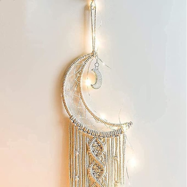 Måne Vægophæng Drømmefanger Strikket Bomuld med Kvaster Dekorationer til Børneværelse Fest Ornament Håndværksgave 96X20CM Måne