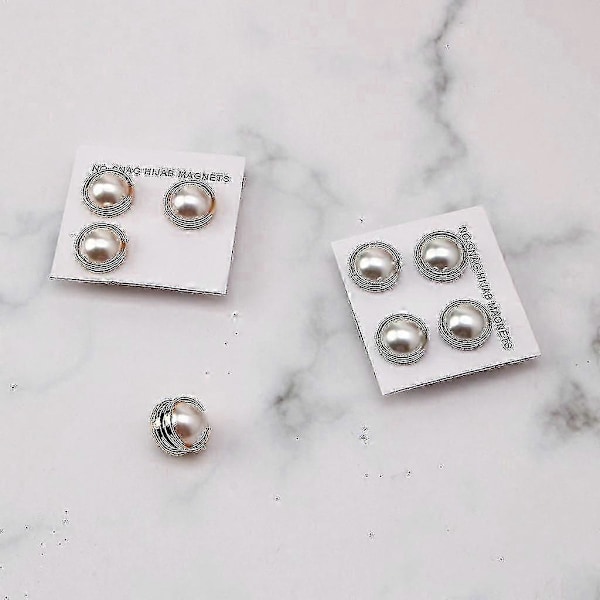 Utsökt 4-pack Vit Pärla Hijab Brosch Säkerhet Magnetisk Mode Sjal Halsduk Nålar Utan Hål Guld