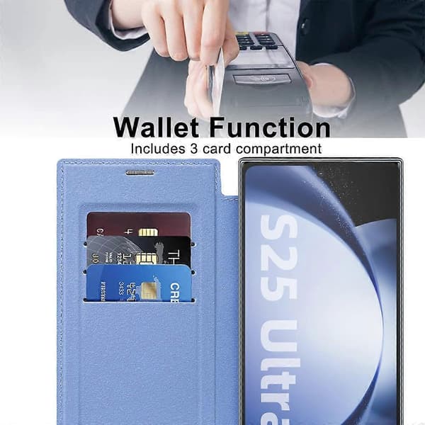 For Samsung Galaxy S25 Ultra Case Compatible with MagSafe RFID Blocking Leather Phone Cover Blue Blue Blue