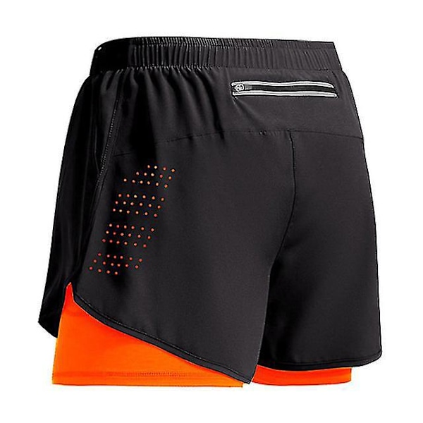 Sportshorts for menn - Dobbeltdekks treningsshorts, sommer 2-i-1 strand Homme klær, jogging gym løpeshorts M fluorescerende oransje