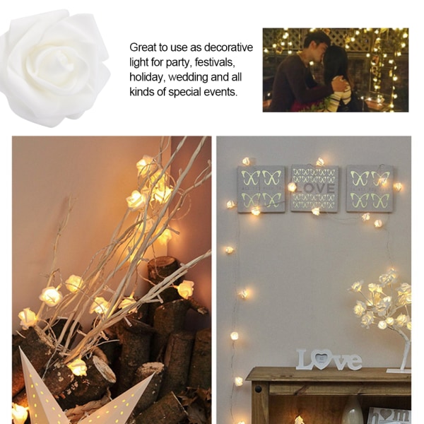 3 meter 20LED USB kunstige blomsterlyskæder Rose Fairy Lights til Valentinsdag bryllupsdekoration Varm hvid