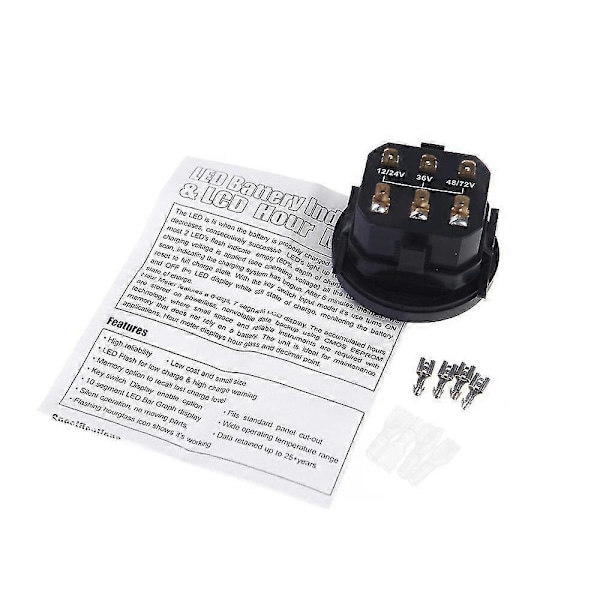 12V/24V/36V/48V/72V LED Digital Batteristatus Laddningsindikator med Timräknare Svart