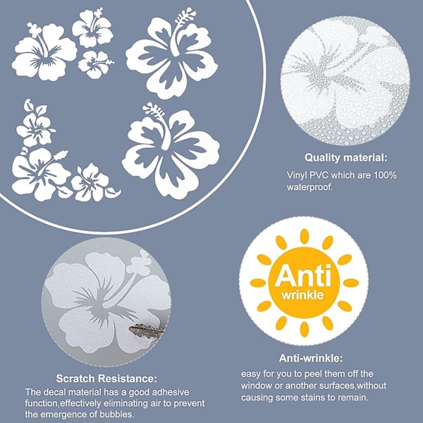 Hibiskusblommor Bildekaler Hawaiianska Dekaler Vit Vinyl Bil Exteriör Dekoration för SUV Lastbil Motorcykel Dörrar Väggar Laptop (200×190mm)