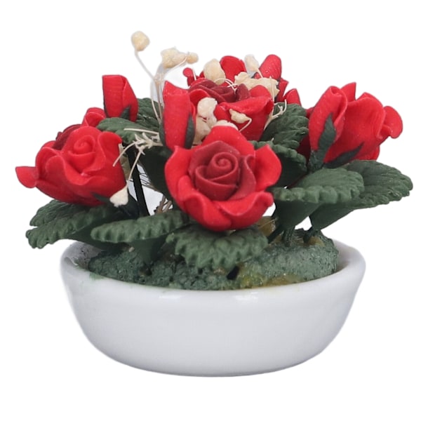 1:12 skala dukkehus miniature potteplante pot DIY miniature kunstige røde roser blomster