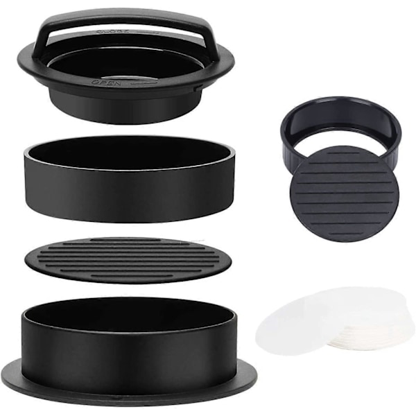 3-i-1 Hamburgerpress, Fylld Hamburgerpress med 200 Hamburgerpapper för Non-stick Barbecue