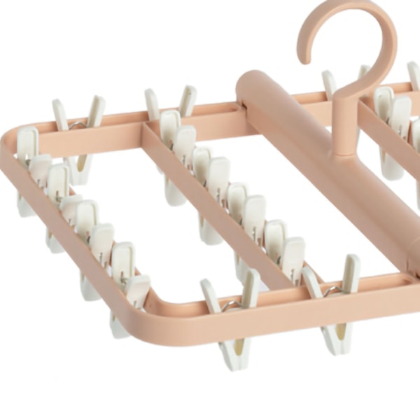 Tørkestativ Foldable Matrix Hengepunkt 24 Klips Husholdning Tørkestativ for Sokker Underbukse Truser Rosa