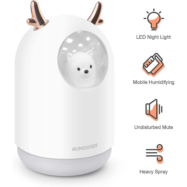 300ml Mini Luftfuktare, Tyst Luftfuktare Med LED-lampor, USB Skrivbordsluftfuktare Vattenlös Automatisk Avstängning För Hemmet