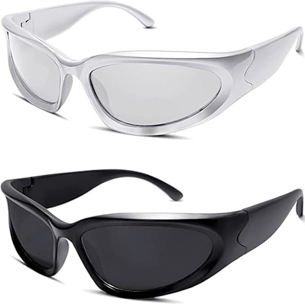To linse polariserende surround solbriller Y2K Fashion Futuristisk ovale solbriller UV400 Polariserende Kørsel Fiskeri Golf Solbriller til mænd til kvinder