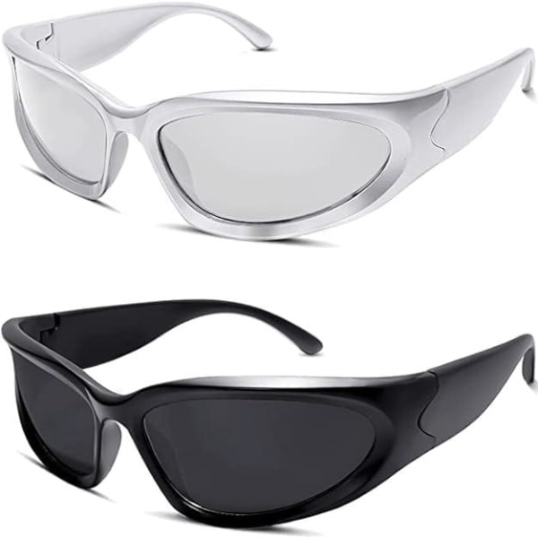 To linse polariserende surround solbriller Y2K Mote Futuristiske ovale solbriller UV400 Polariserende Kjøring Fiske Golf Solbriller For Menn For Kvinner