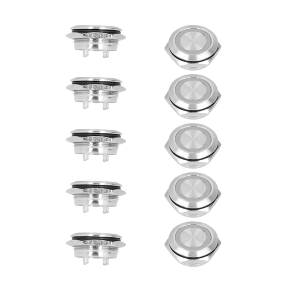 5 stk øjeblikkelig trykknap-afbryder Metal Auto Reset Ultratynd Vandtæt med LED 22mmDC12~24V Gul