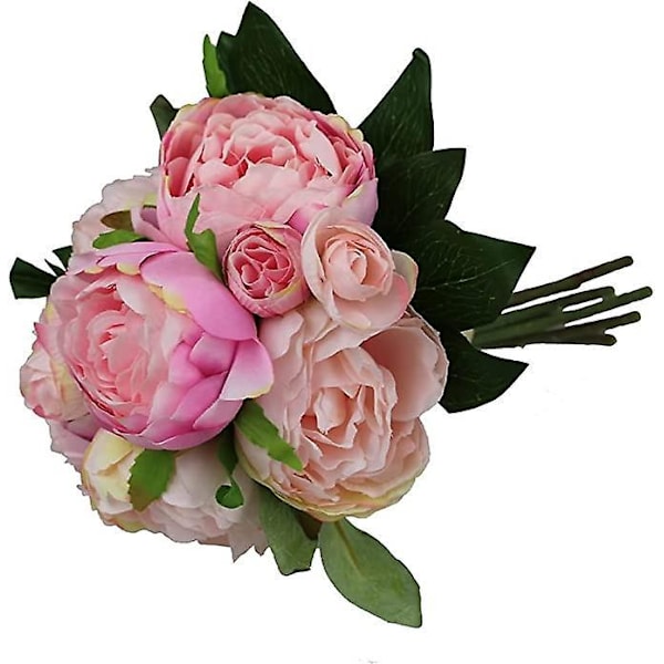 32cm Peonbukett - Kunstige silkeblomster - 9 Blomster (Lys Rosa)
