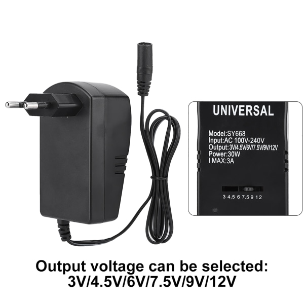 Universal 30W 3V-12V säädettävä power 6 liittimellä (EU Plug 100-240V)