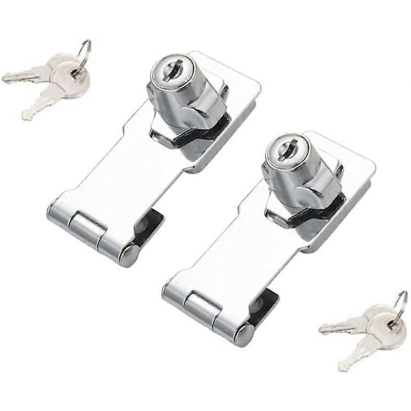 2-pack 7,6 cm Låsbara Haspar med Nyckel, Vridknapp, Låsbar Hasp för Små Dörrar, Skåp och Mer, Rostfritt Stål, Krompläterad Hasp Låsfäste