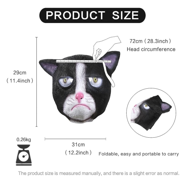 Halloween Cosplay 3D Cat Mouth Justerbar skræmmende maske med skjult lynlås og aftageligt øjenbetræk til kostumefest