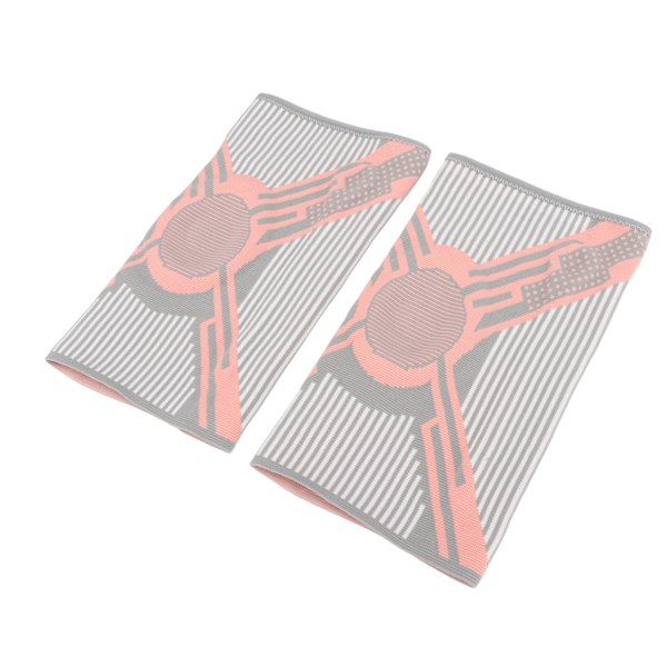 1 par knäskydd nylon stickad silikon fjäder knä kompression ärm för sport löpning rosa grå L