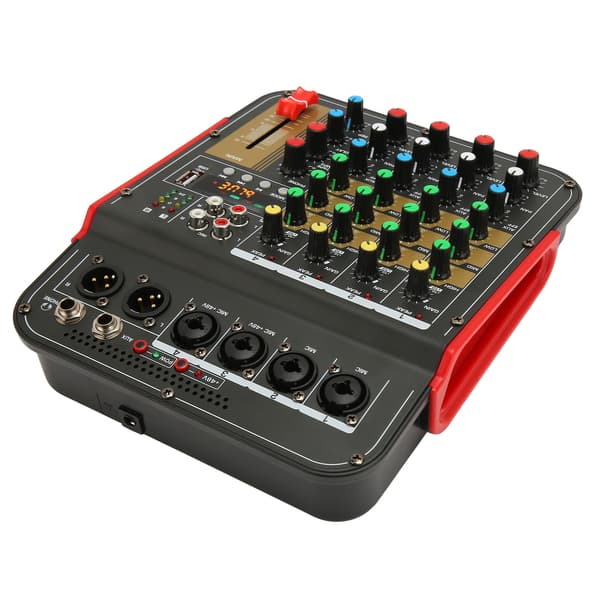 Profesjonell lydmikser Bluetooth USB MP3-avspilling Innebygd DPS lydkontroller 4-kanals mikser med digitalt display 100‑240V EU-plugg