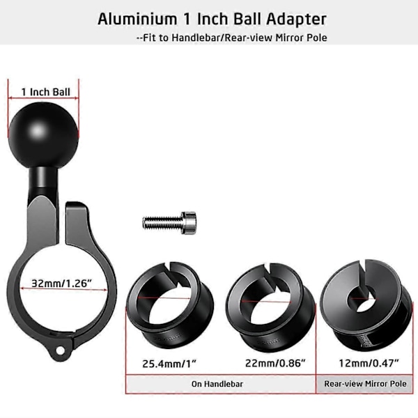 Aluminium 1\" Kulefeste Adapter, Kulebase Passer til Styre Diameter 0.86\"-1\"-1.26\"