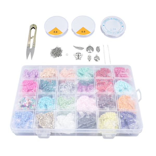 3mm målade glaspärlor set 24 rutnät legering hänge smycken gör-det-själv armband tillbehör cirka 14400 st