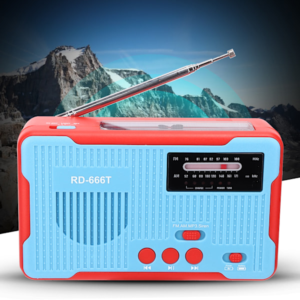 RD-666T Bärbar solcellsdriven nödhandvev AM FM-radio med LED-ficklampaBlå