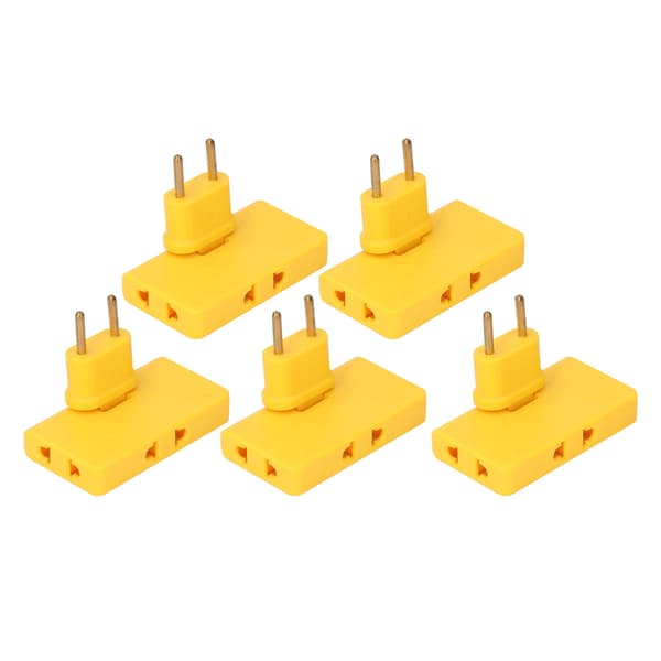 5 stk. EU-stikkontaktomformer trådløs 180 graders forlengelse 1 til 3 EU-pluggadapter 110-250V gul