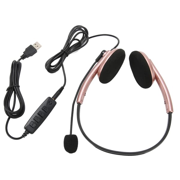 Call Center Headset Multifunksjonell Stilig Støyreduserende HD Samtale Hørselvern Telefon Headset Rose Gull USB